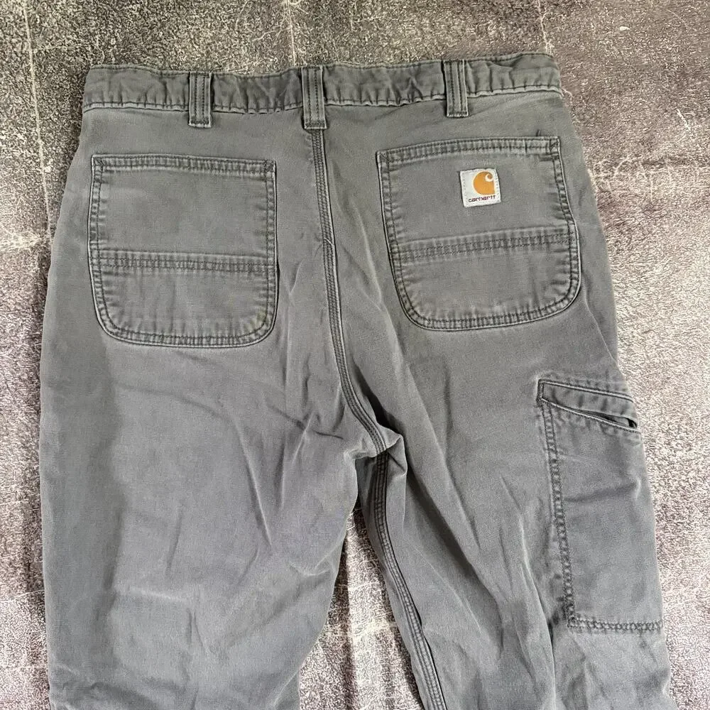 Men's Carhartt Relaxed Straight Rigby Lined Gray Dungaree Work Pants Sz 34 X 32